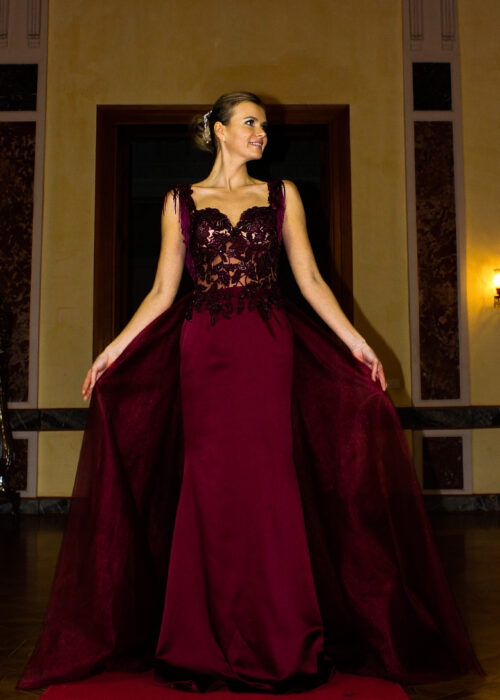 Dantel Islemeli Dar Kesim Uzun Abiye Elbise | İndirimli Ürünler