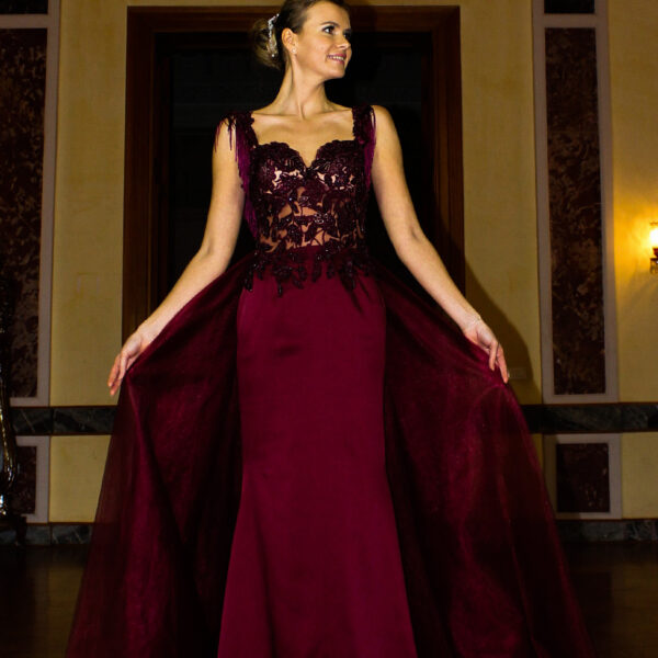 Dantel İşlemeli Dar Kesim Uzun Abiye Elbise