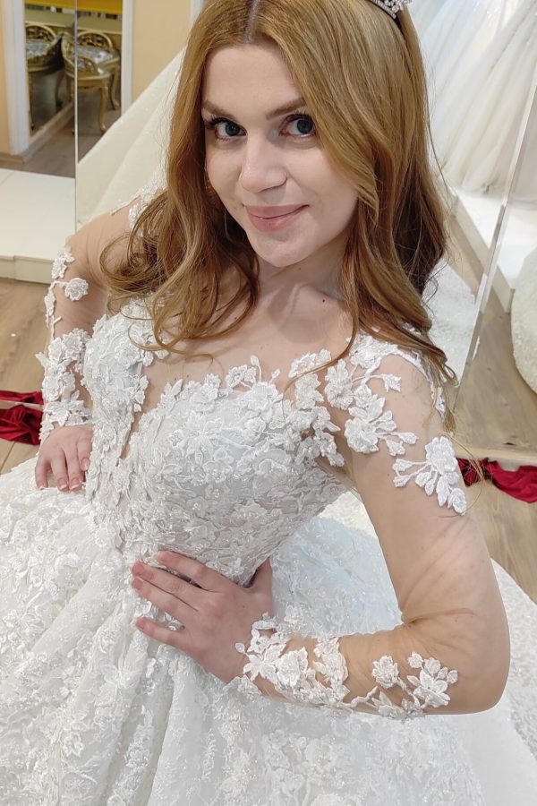 Kalp Yaka Prenses Gelinlik | Uzun Kollu Model | İstanbul