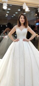 Sweetheart Neckline Lace Embroidered Strappy Satin Princess Wedding Dresses