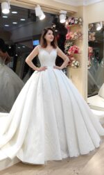 Sweetheart Neckline Lace Embroidered Strappy Satin Princess Wedding Dresses - Image 3