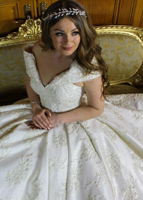 Komple Dantel Pileli Kayik Yaka Prenses Gelinlik | İndirimli Ürünler