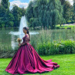 Pınar | Uzun Kollu Dantel Saten Prenses Kına Elbisesi