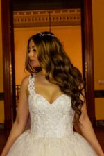 Simli Askılı Prenses Gelinlik