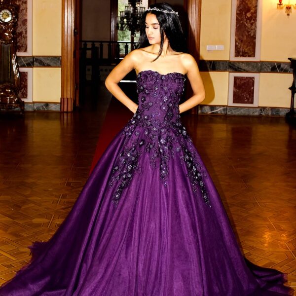 Strapless Lace Motif Long Evening Dress