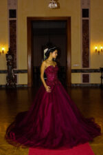 Straplez Yoğun İşlemeli A Kesim Uzun Abiye Elbise - Görsel 4