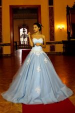 Straplez Yoğun İşlemeli A Kesim Uzun Abiye Elbise - Görsel 4