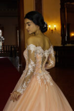 Uzun Kollu Dantel İşlemeli A-Kesim Uzun Abiye Elbise - Görsel 4