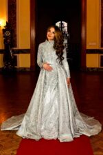 Uzun Kollu İki Parça Etekli Uzun Abiye Elbise