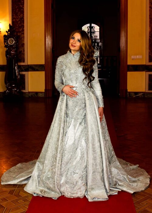 Uzun Kollu Iki Parca Etekli Uzun Abiye Elbise | İndirimli Ürünler