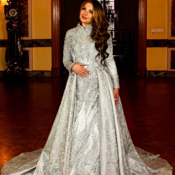 Uzun Kollu İki Parça Etekli Uzun Abiye Elbise