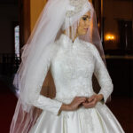 Long sleeve Pleated Princess Skirt Hijab Wedding Dresses