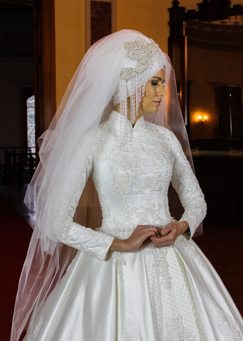 Uzun kollu Pileli Prenses Etek Tesettür Gelinlik | İstanbul