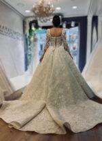 Strappy Sweetheart Neckline Long Sleeve Embroidered Applique Complete Lace Princess Wedding Dress - Image 2