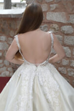 Strappy V-neck Voluminous A-line Wedding Dress with Floral Lace Embroidery on Tulle - Image 5
