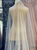 Baş Kısmı Yoğun Komple İnci Kristal İşlemeli Tül Duvak