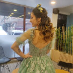 Eda | Yeşil Çiçekli Dantel A Kesim Nişan Elbisesi | İstanbul