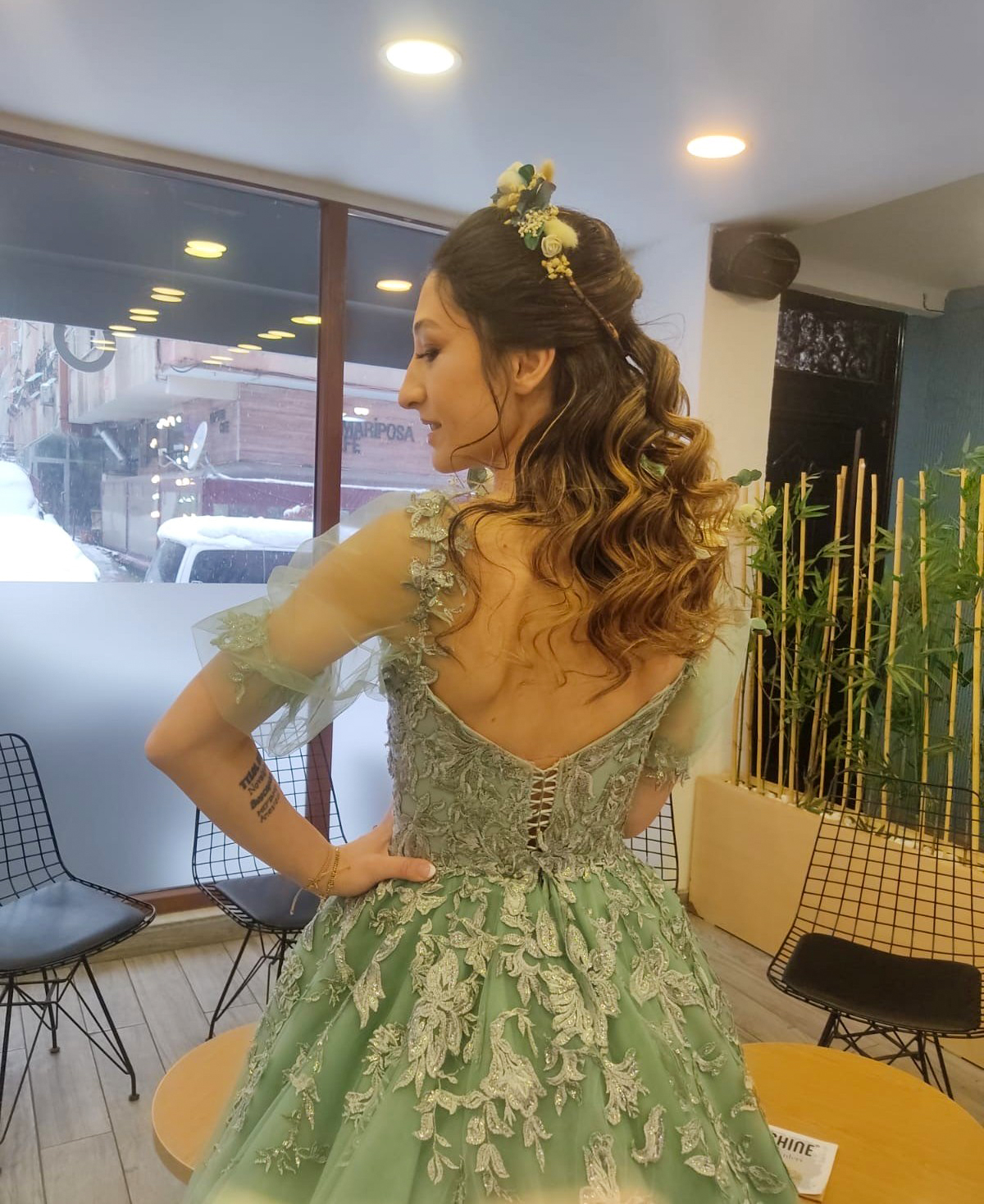 Cicekli Dantel Tul Duz Yaka Askili A Kesim Abiye 1 | HG Gelinleri