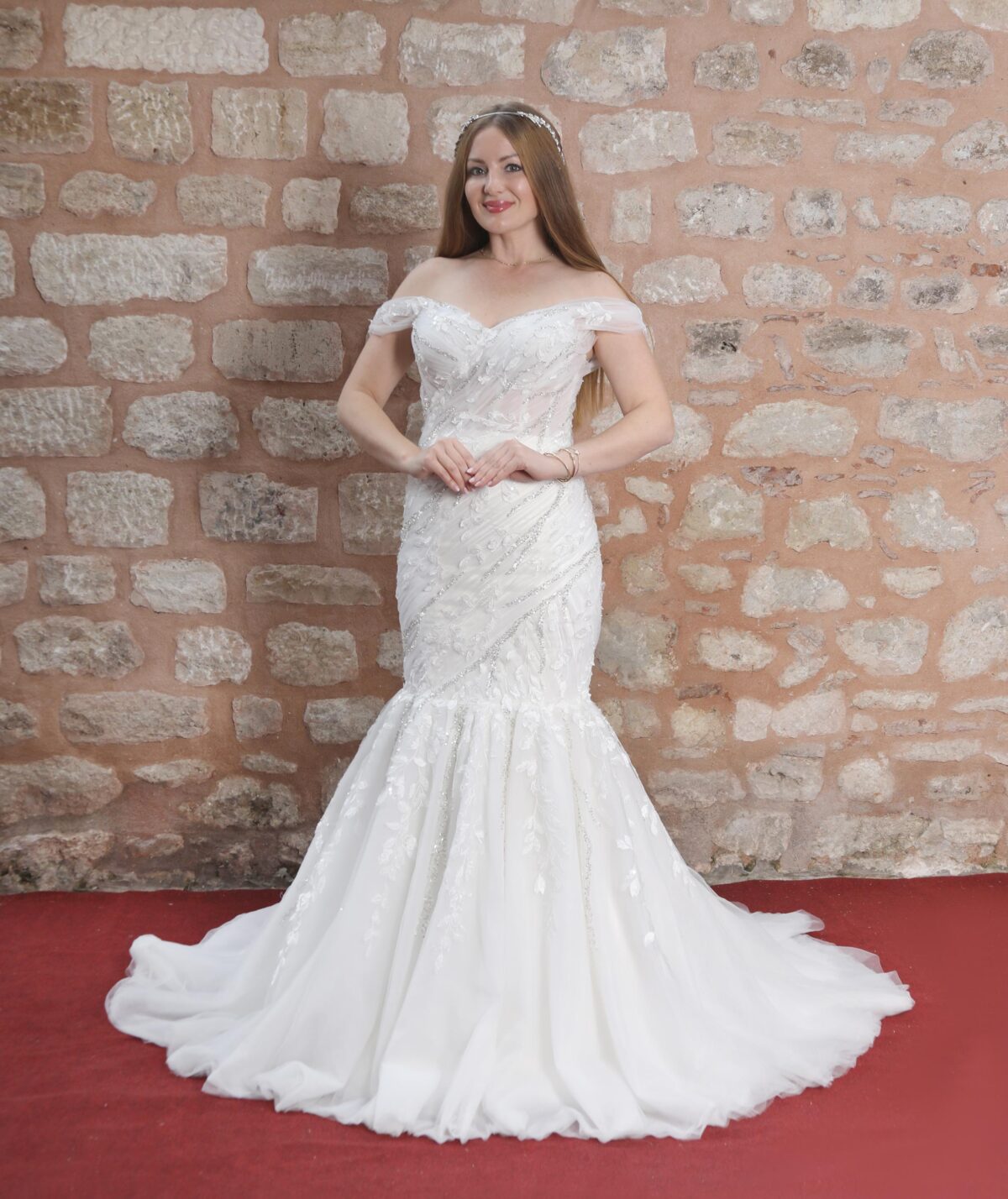 Draped Sweetheart Neckline Low Strap Silver and Flower Embroidered Mermaid Wedding Dress - Image 4