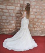 Draped Sweetheart Neckline Low Strap Silver and Flower Embroidered Mermaid Wedding Dress - Image 5