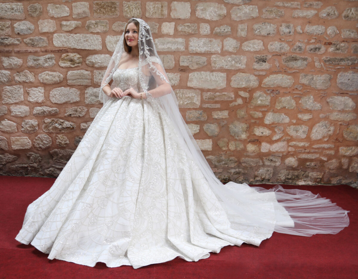 Straight Neckline Thick Straps Complete Silver Embroidered A-Line Wedding Dress - Image 3