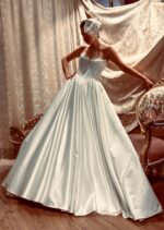 Düz Yaka Saten V Bel A Kesim Gelinlik - Görsel 2