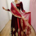 Dilara | Gold İşlemeli Bordo Kadife Abiye | A Kesim Abiye