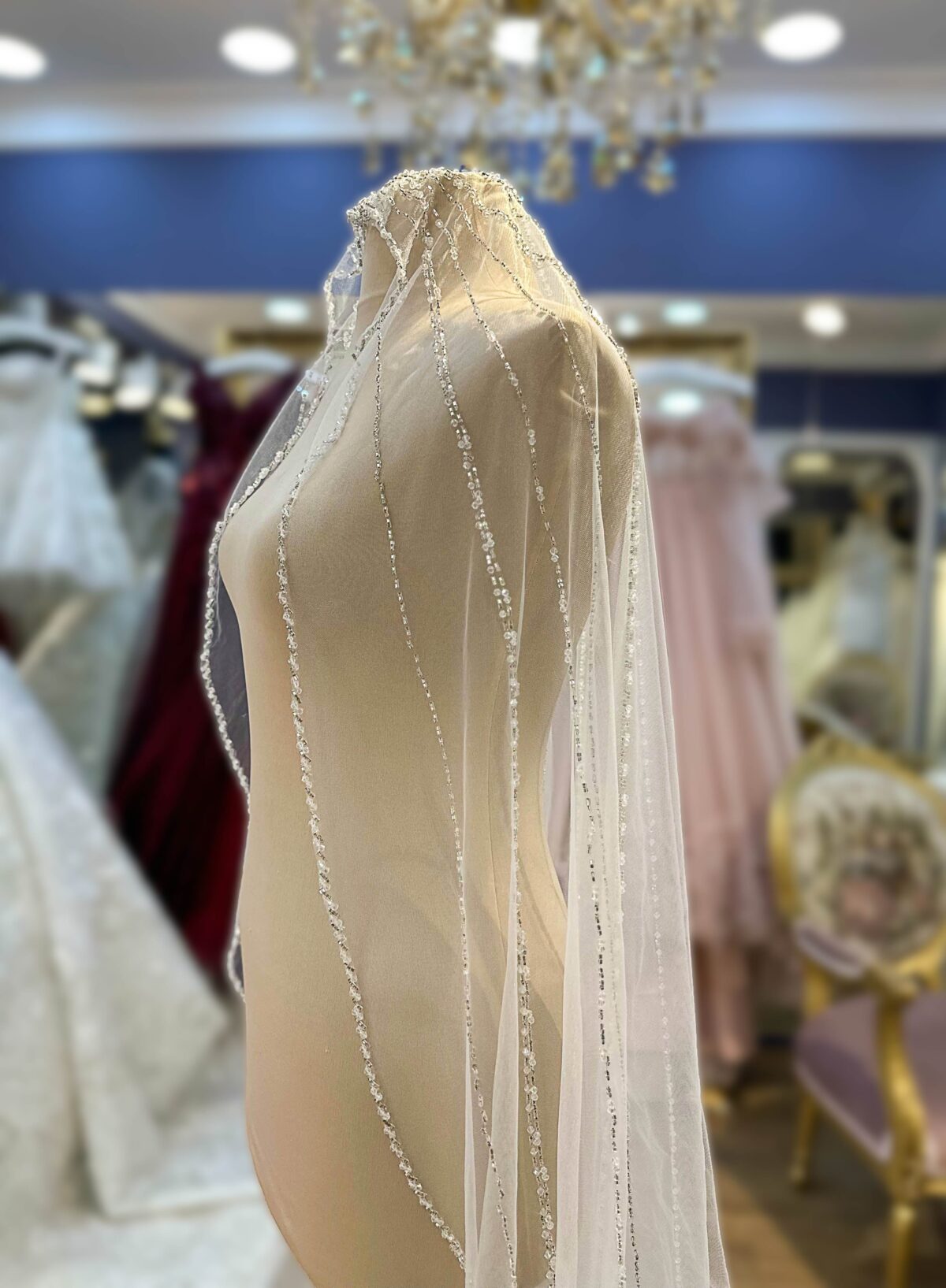 Silver Crystal Embroidered Tulle Veil - Image 6