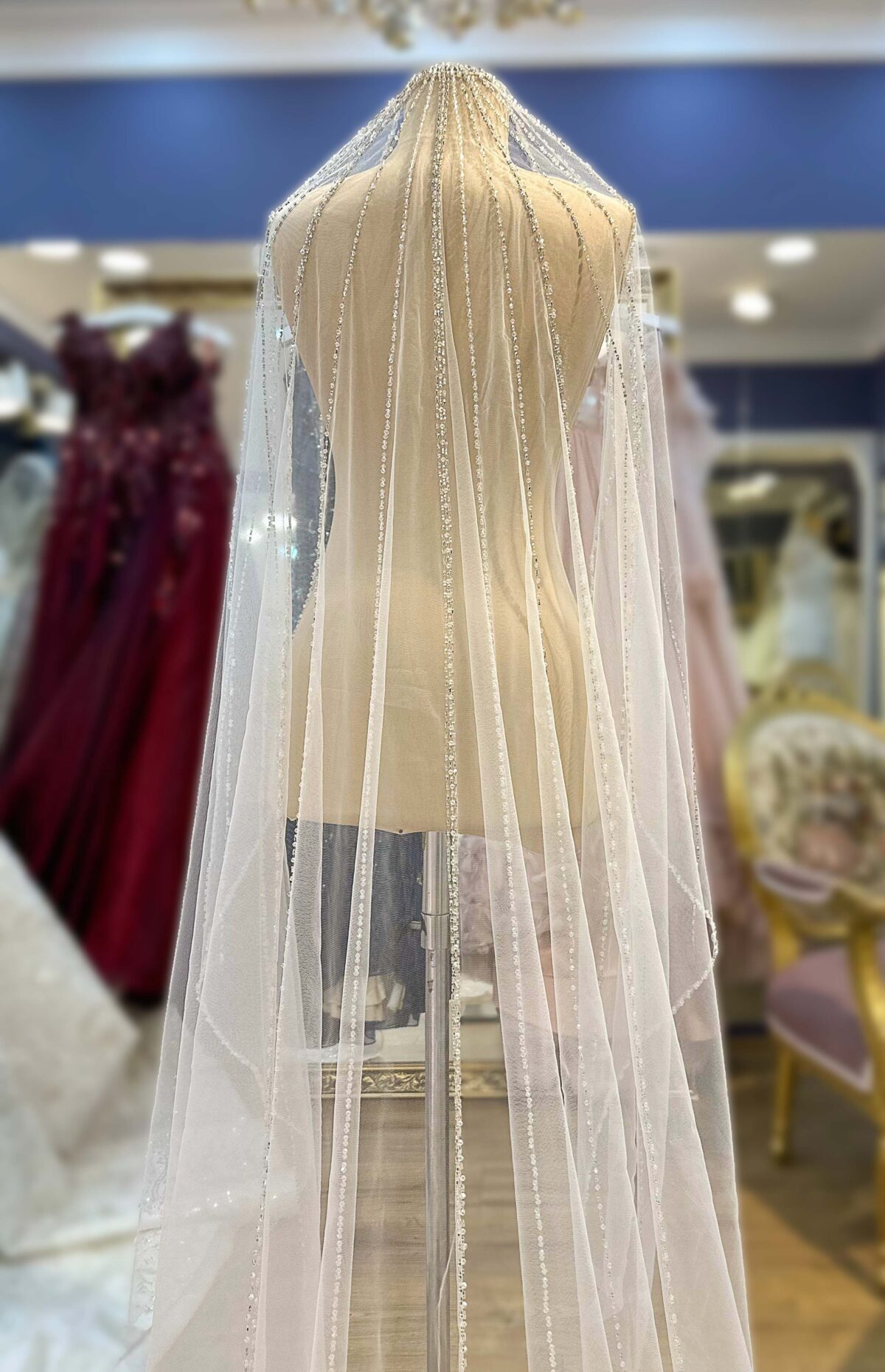 Silver Crystal Embroidered Tulle Veil - Image 1