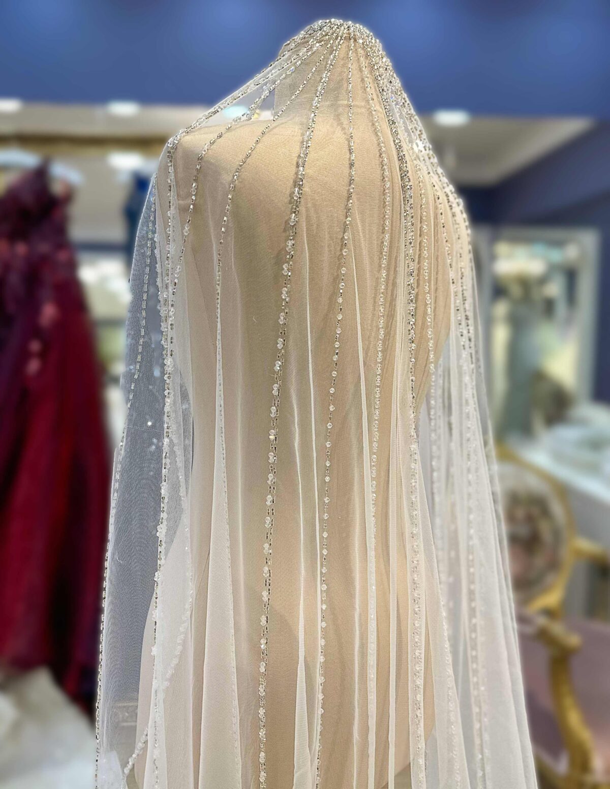 Silver Crystal Embroidered Tulle Veil - Image 4