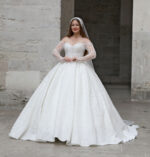 İnci Askılı Düşük Kollu Kalp Yaka Komple İnci ve Payet İşlemeli Prenses Gelinlik - Görsel 3