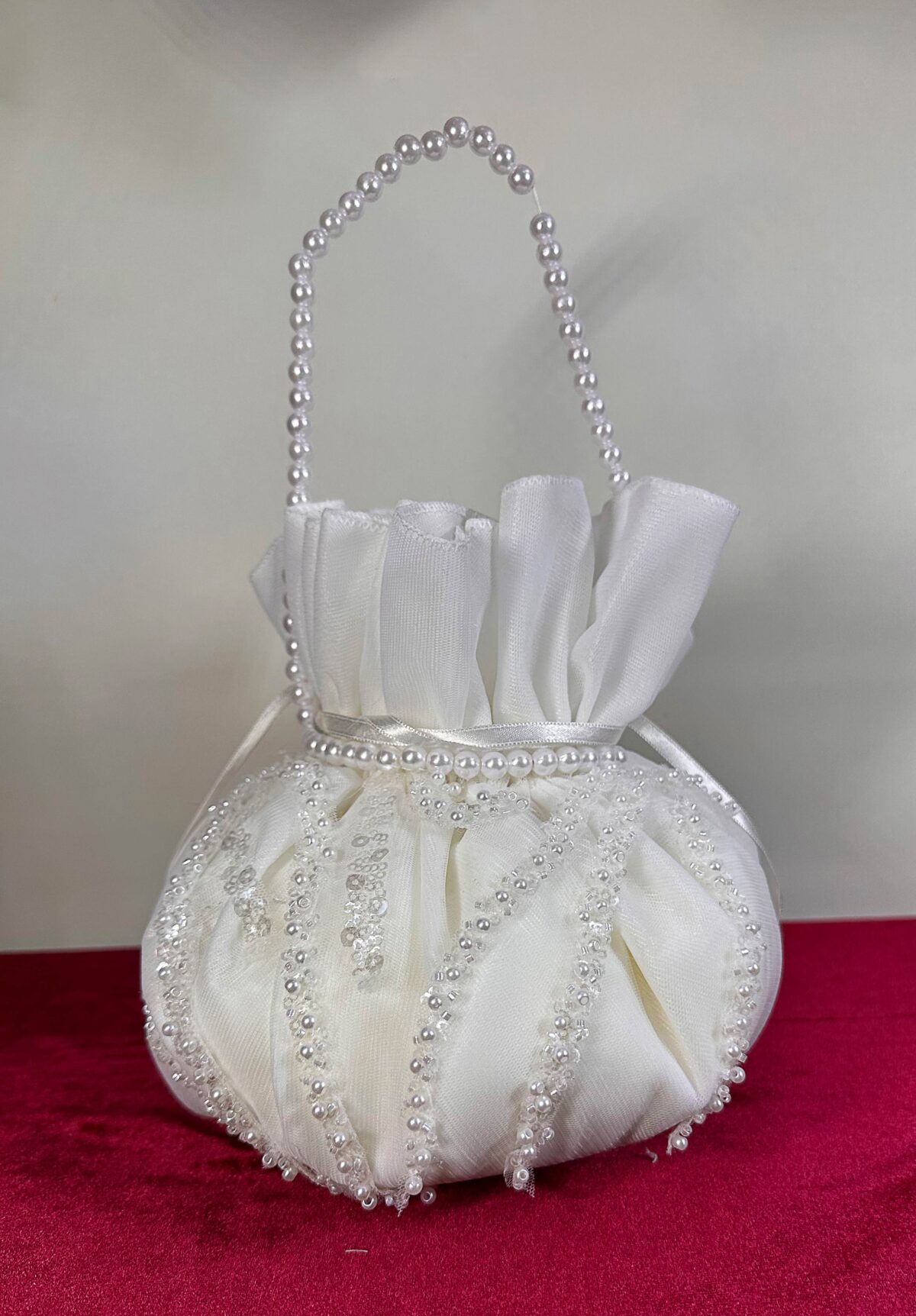 Pearl Strap Organza Pearl Embroidered Bridal Pouch - Image 1