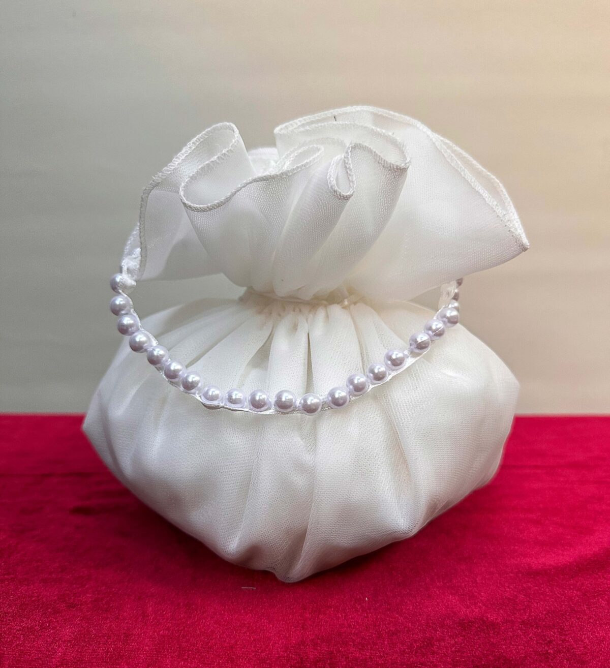 İnci Askılı Tül Gelin Kesesi - Görsel 1