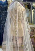 İnci İşlemeli Çiçekli Tül Duvak - Görsel 3