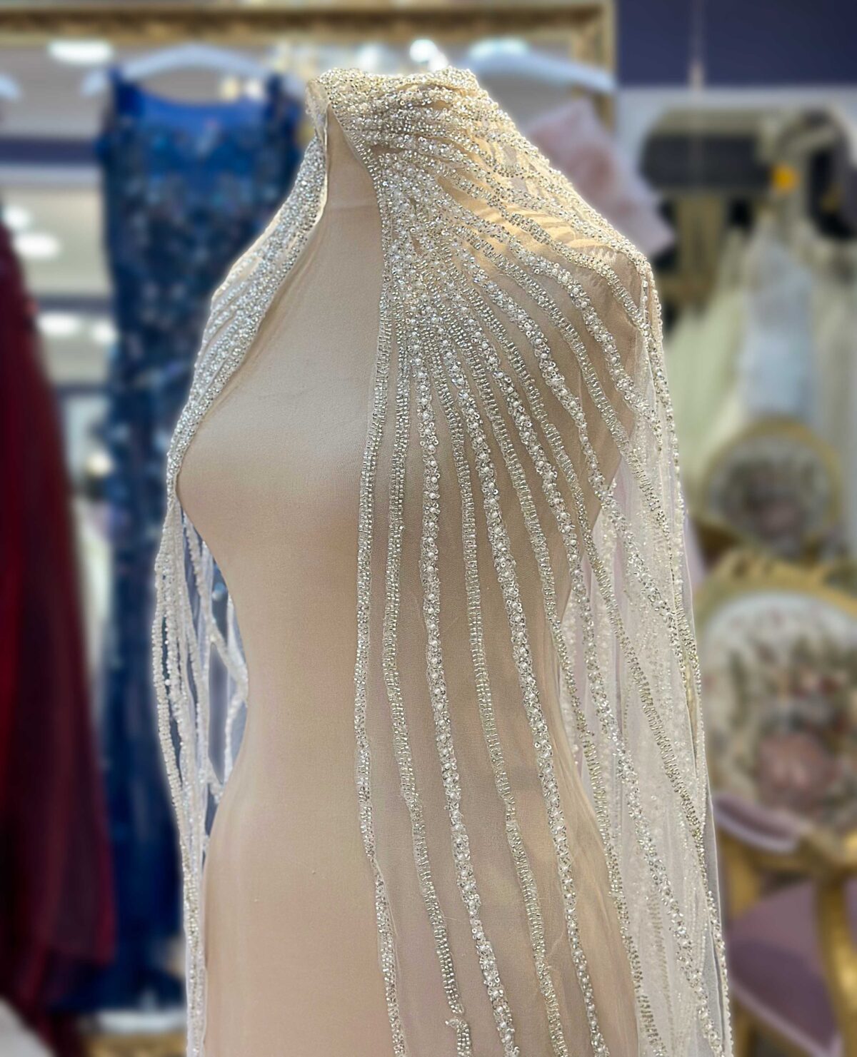 İnci Kristal Gümüş İşlemeli Dantelli Tül Duvak - Görsel 1