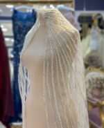 İnci Kristal Gümüş İşlemeli Dantelli Tül Duvak