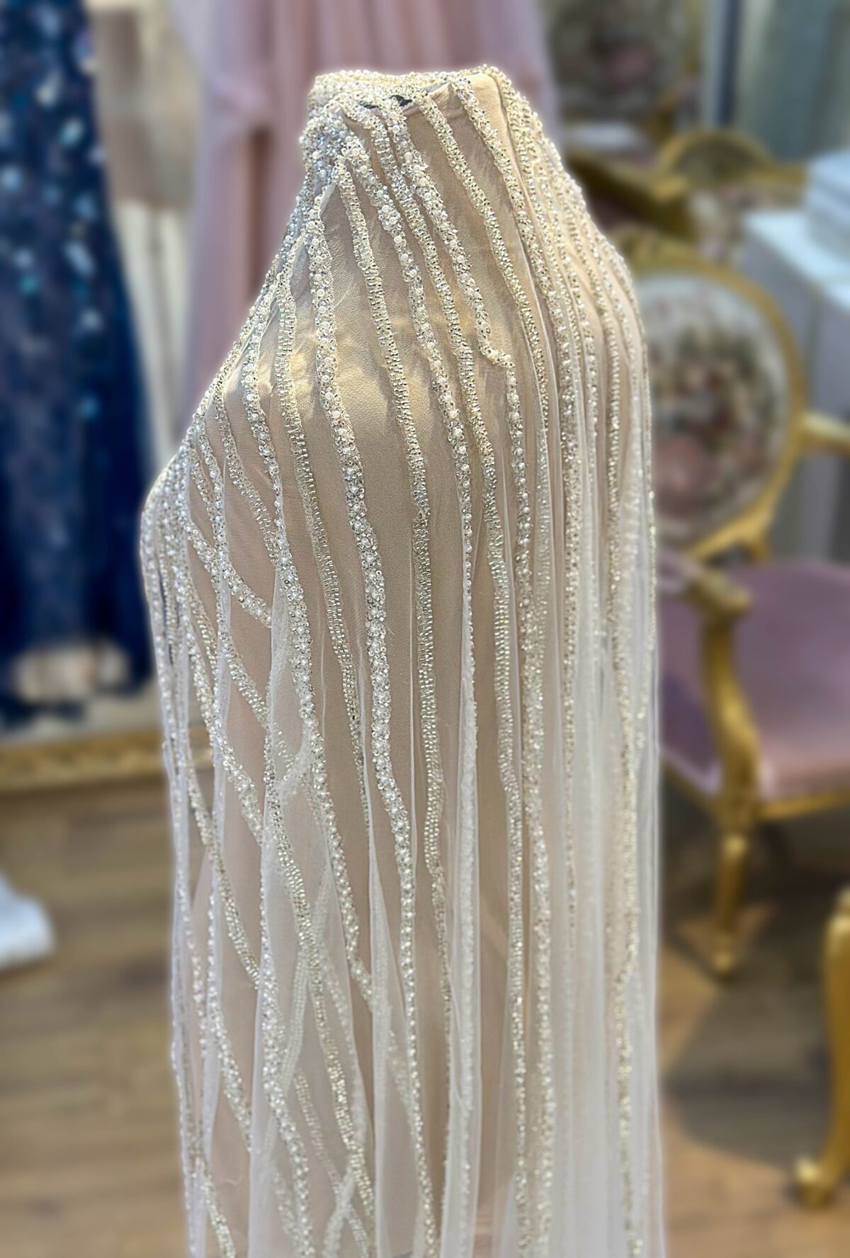 İnci Kristal Gümüş İşlemeli Dantelli Tül Duvak - Görsel 3