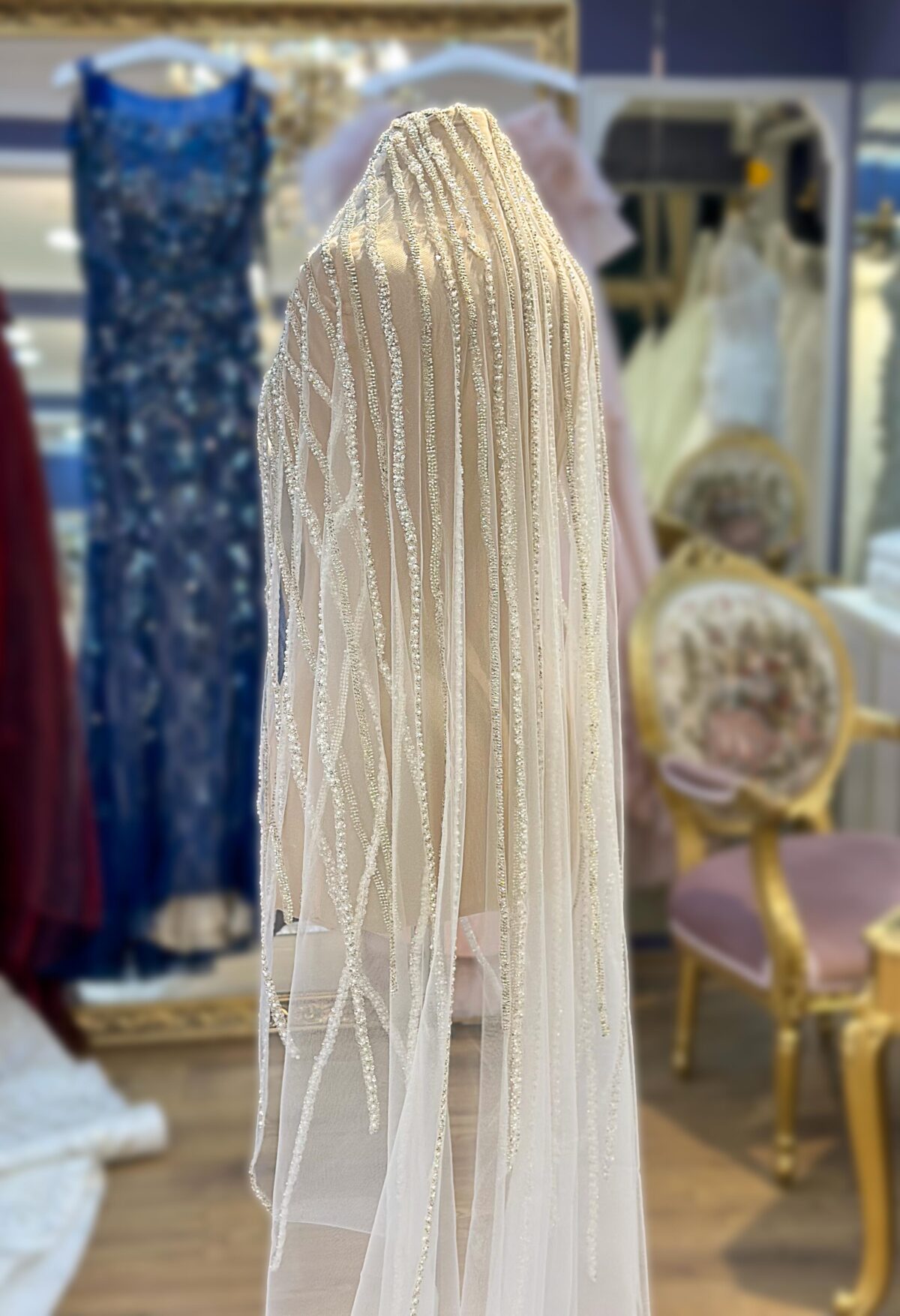 İnci Kristal Gümüş İşlemeli Dantelli Tül Duvak - Görsel 4