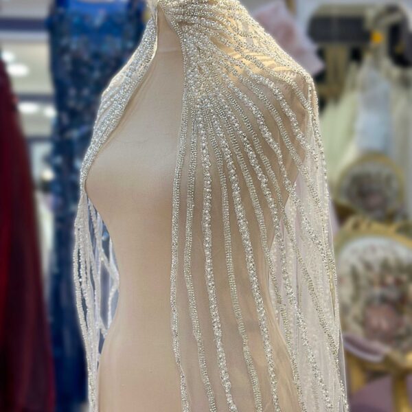 İnci Kristal Gümüş İşlemeli Dantelli Tül Duvak