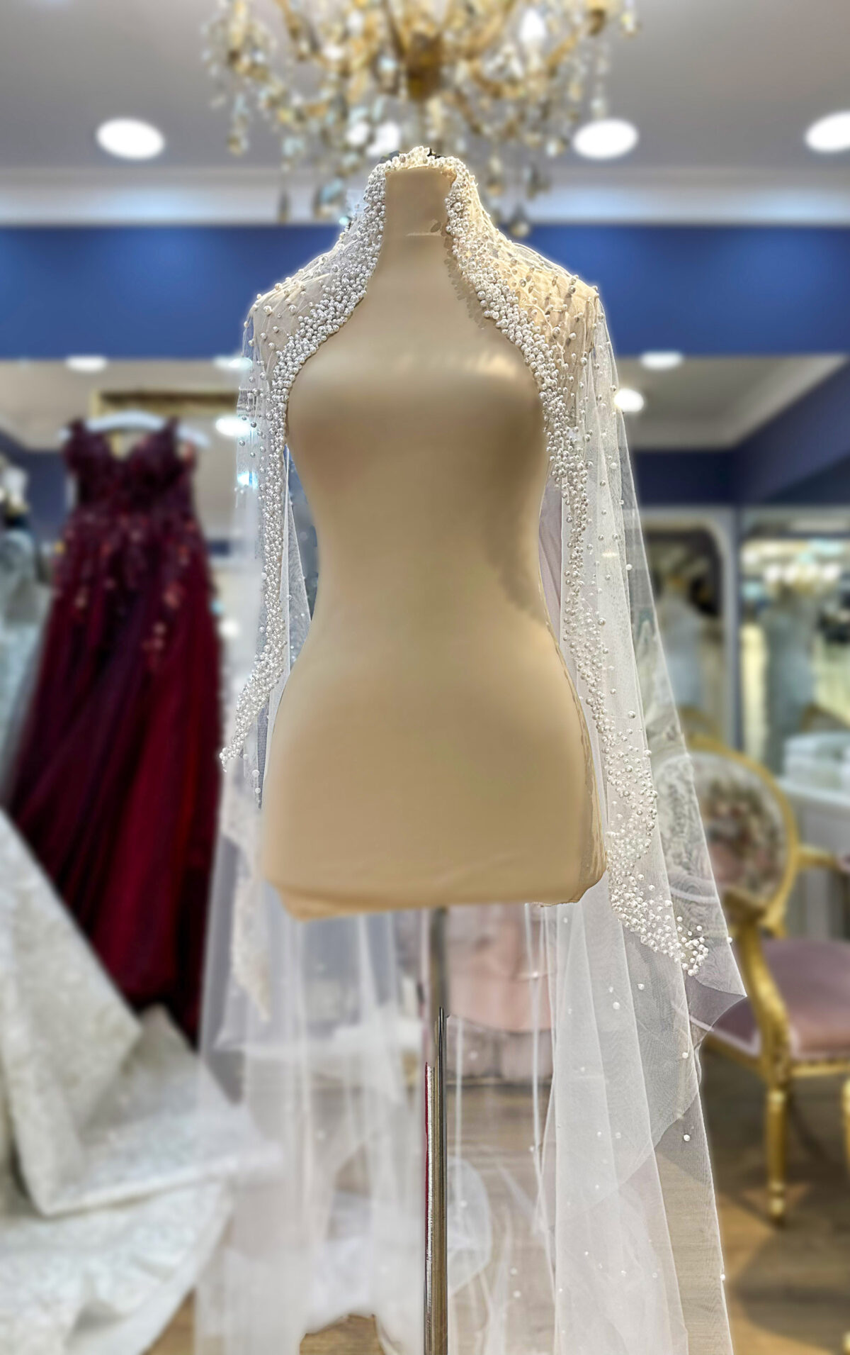 İnci Kristal İşlemeli Tül Duvak - Görsel 4