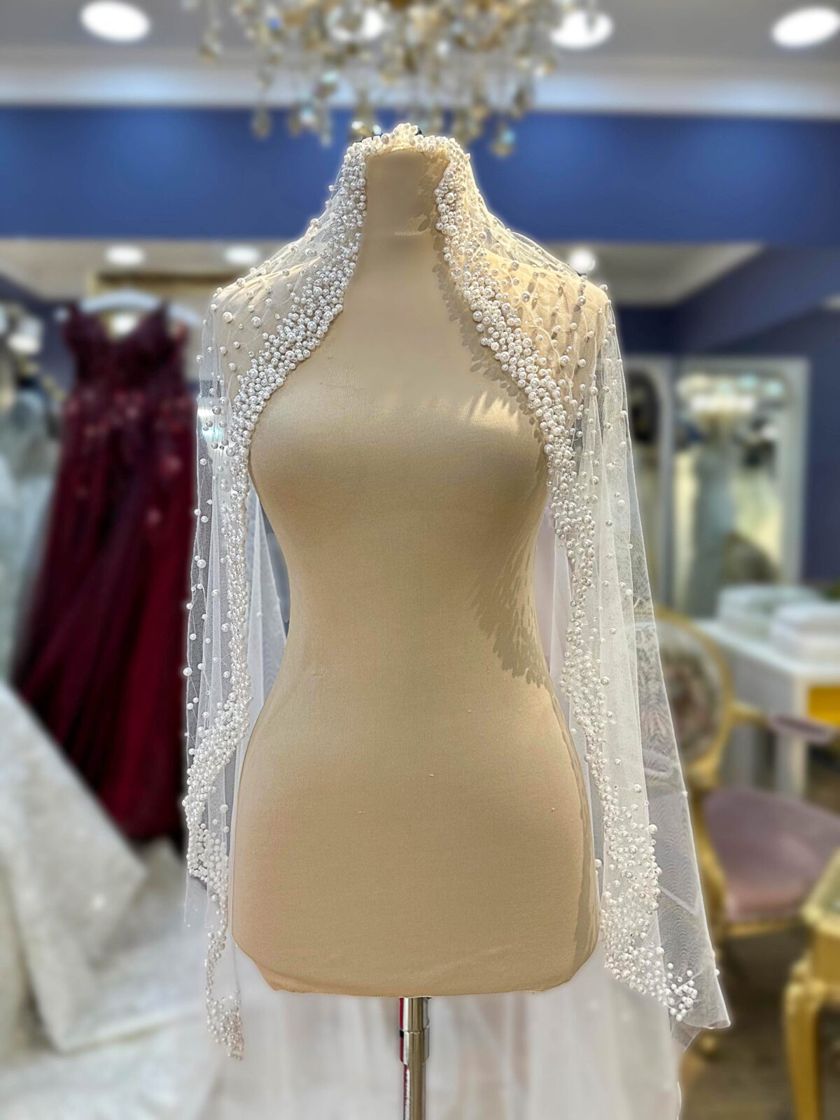 İnci Kristal İşlemeli Tül Duvak - Görsel 5