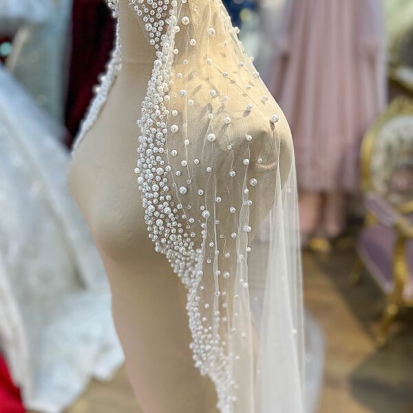 İnci Kristal İşlemeli Tül Duvak