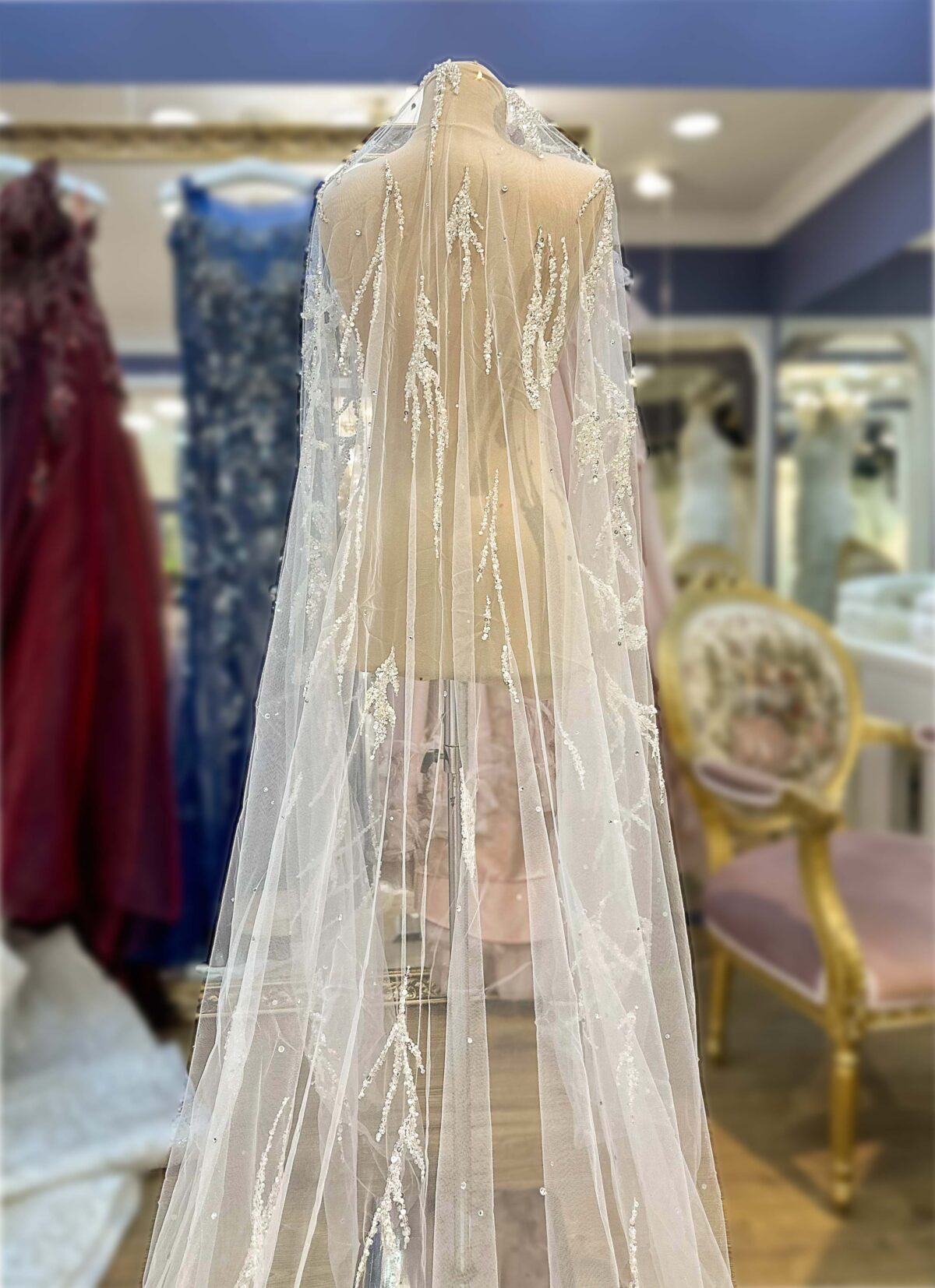 İnci Kristal Swarovski Payet İşlemeli Tül Duvak - Görsel 3