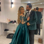 Mijgan | Yeşil Kadife A Kesim Elbise | İşlemeli Dantel Model