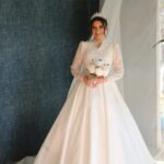 Nurşah | Dik Yaka Uzun Kollu A Kesim Gelinlik | Dantel Saten