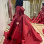 Sema | İşlemeli Dantel Saten Nişanlık | A Kesim Bordo