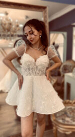 İşlemeli Drapeli İnce Askılı Kedi Yaka After Party Elbise