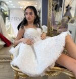 İşlemeli İnce Askılı Kalp Yaka Dantelli Kloş Kesim After Party Elbise - Görsel 2