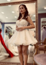 İşlemeli İnce Askılı Kalp Yaka Dantelli Kloş Kesim After Party Elbise - Görsel 6