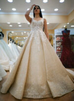 Unembroidered Plain Lace Glitter Printed Tulle V-neck Strappy A-Line Wedding Dresses